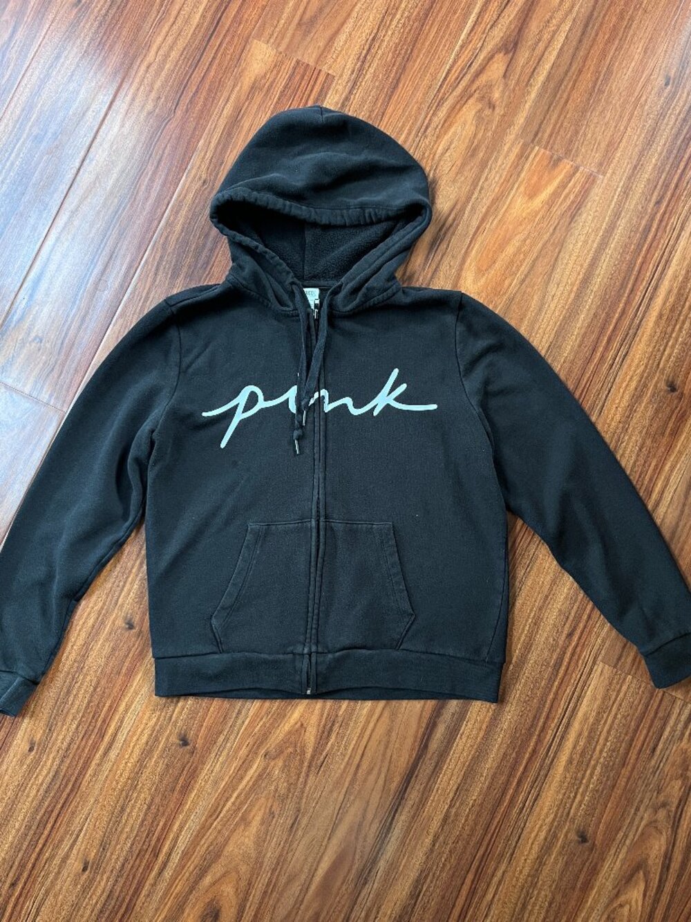 PINK Victoria's Secret Full Zip Black Hoodie Sweatshirt L